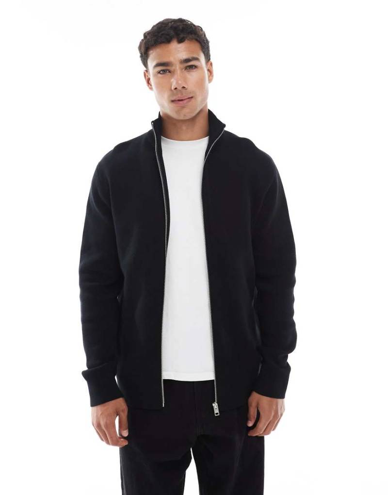 Jack & Jones Premium - Strickjacke in Schwarz mit durchgehendem Reißverschluss von Jack & Jones