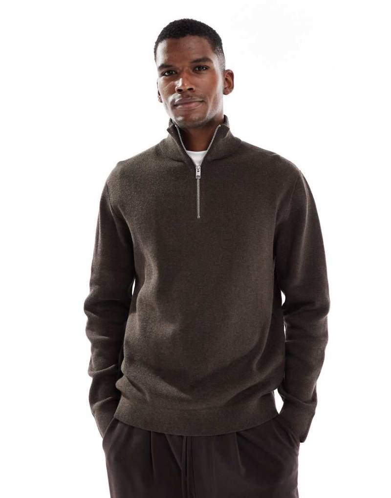 Jack & Jones Premium - Strickpullover in Braun mit kurzem Reißverschluss-Brown von Jack & Jones