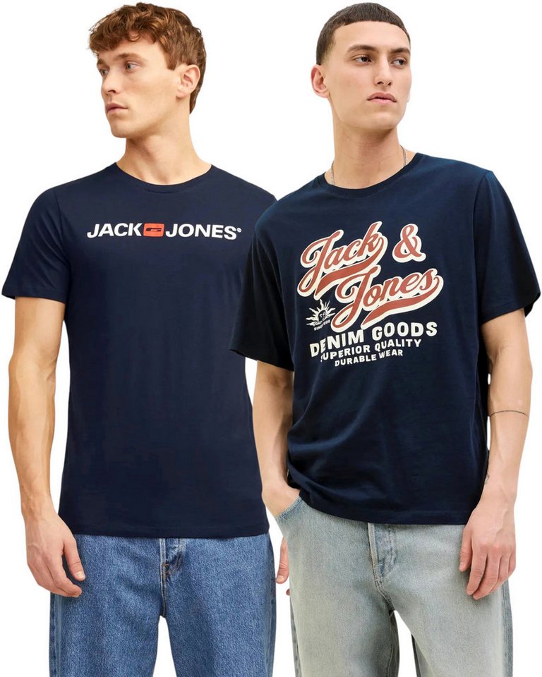Jack & Jones Print-Shirt (Spar Set, 2er-Pack) Regular Fit T-Shirts aus Bio-Baumwolle von Jack & Jones