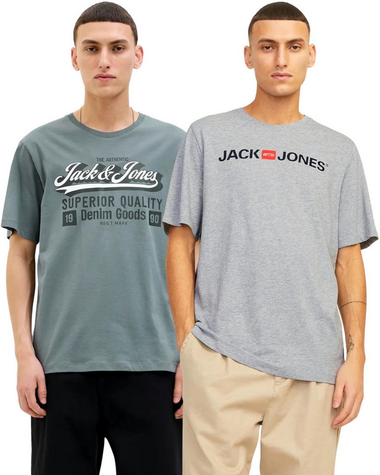 Jack & Jones Print-Shirt (Spar Set, 2er-Pack) Regular Fit T-Shirts aus Bio-Baumwolle von Jack & Jones