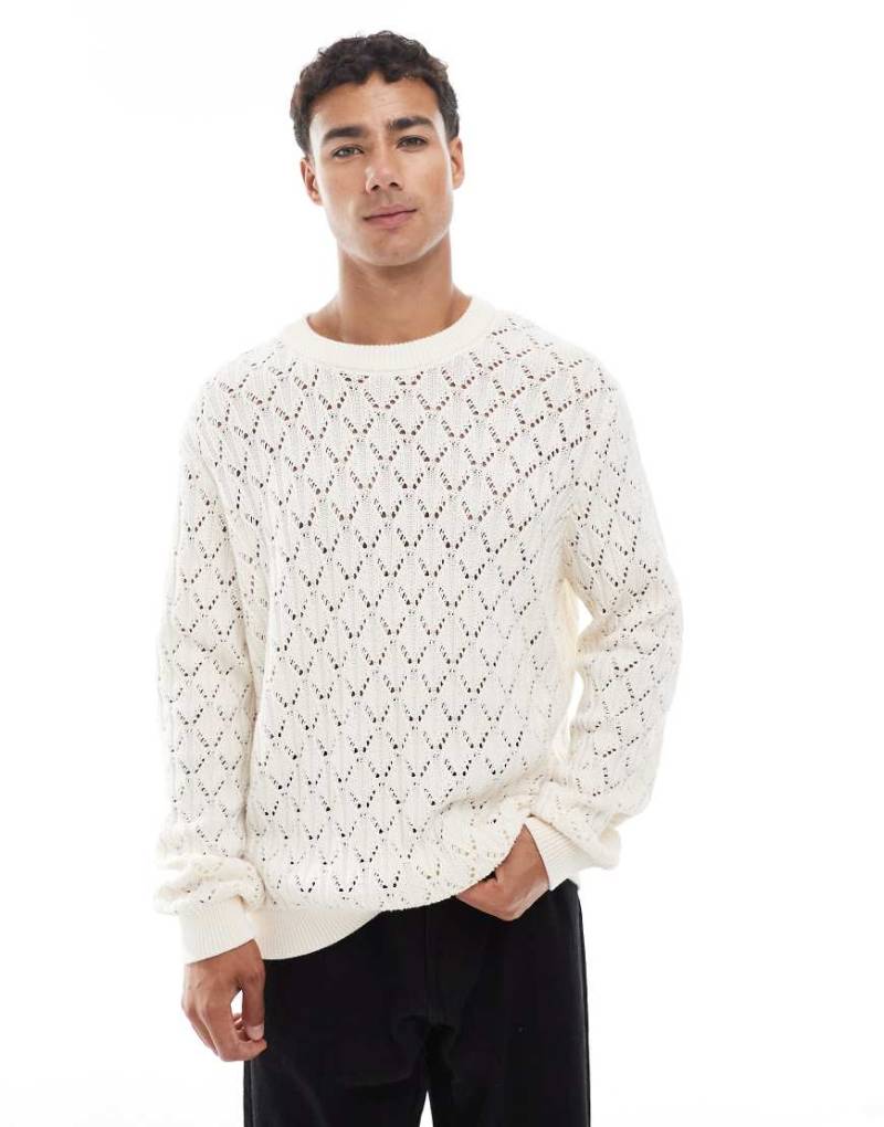 Jack & Jones - Pullover aus durchbrochenem Strick in Creme-Weiß von Jack & Jones
