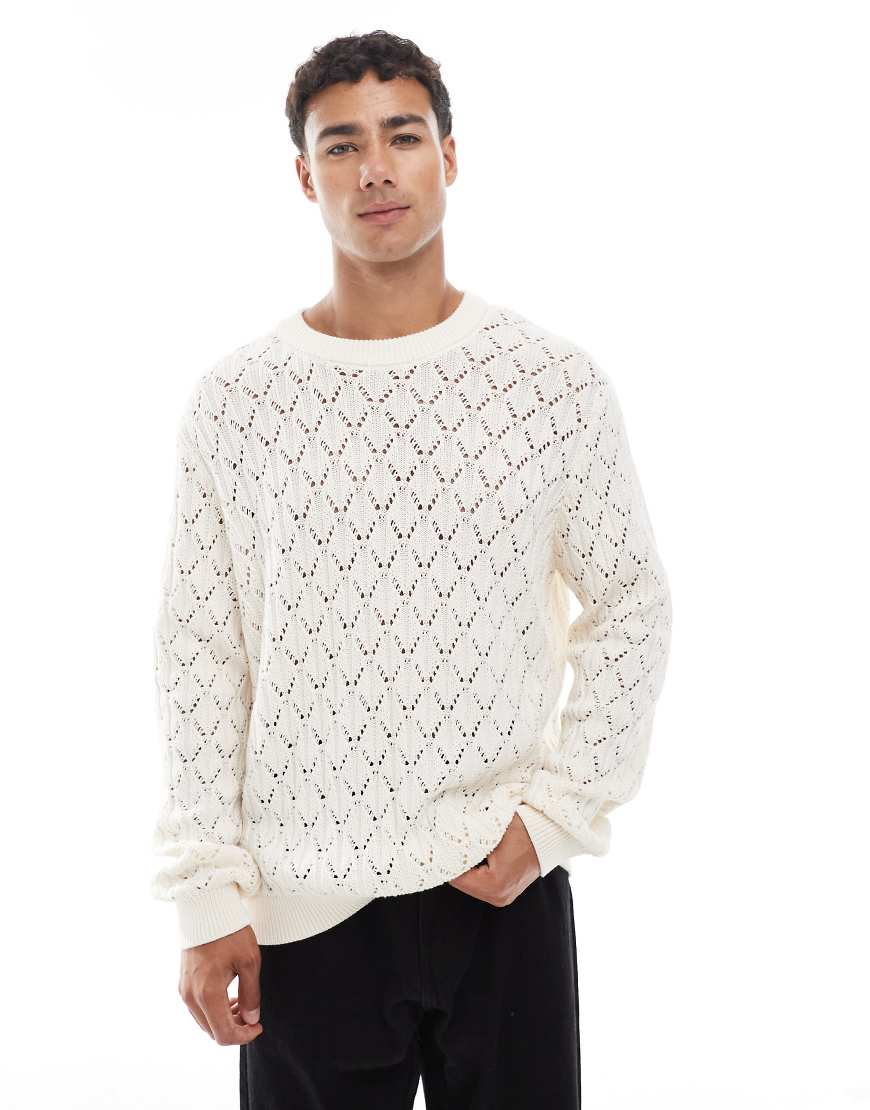Jack & Jones - Pullover aus durchbrochenem Strick in Creme-Weiß von Jack & Jones