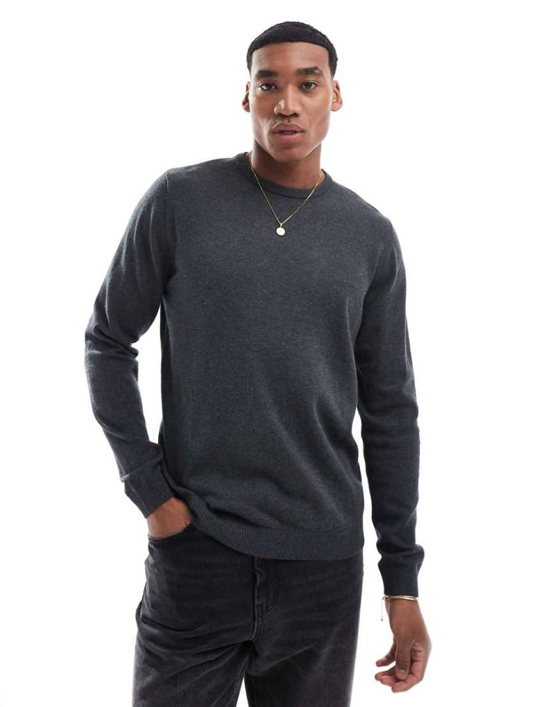 Jack & Jones - Pullover in Dunkelgrau meliert mit Rundhalsausschnitt von Jack & Jones