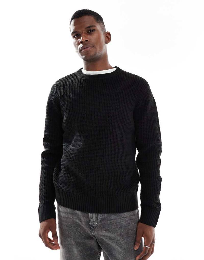 Jack & Jones - Strickpullover in Schwarz mit Waffelstruktur von Jack & Jones