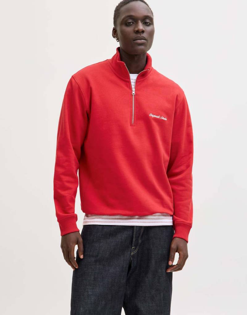 Jack & Jones - Pullover in tibetischem Rot mit kurzem Reißverschluss von Jack & Jones