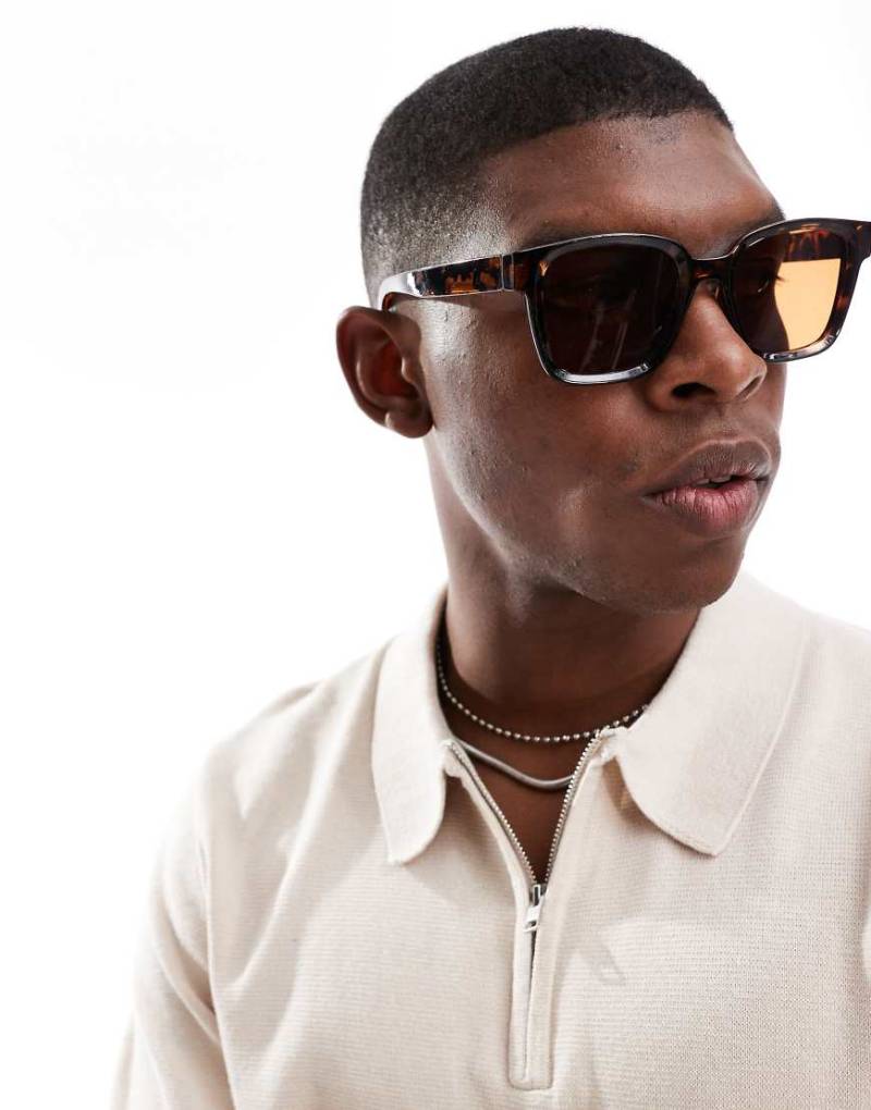 Jack & Jones - Rechteckige Sonnenbrille in Schildpatt-Optik-Braun Jack & Jones - Rechteckige Sonnenbrille in Schildpatt-Optik-Braun von Jack & Jones