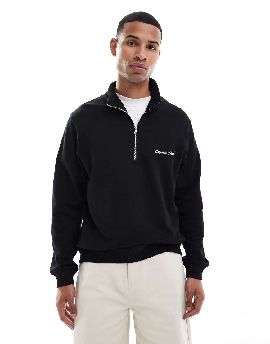 Jack & Jones - Relaxed Fit Sweatshirt in Schwarz mit kurzem Reißverschluss von Jack & Jones