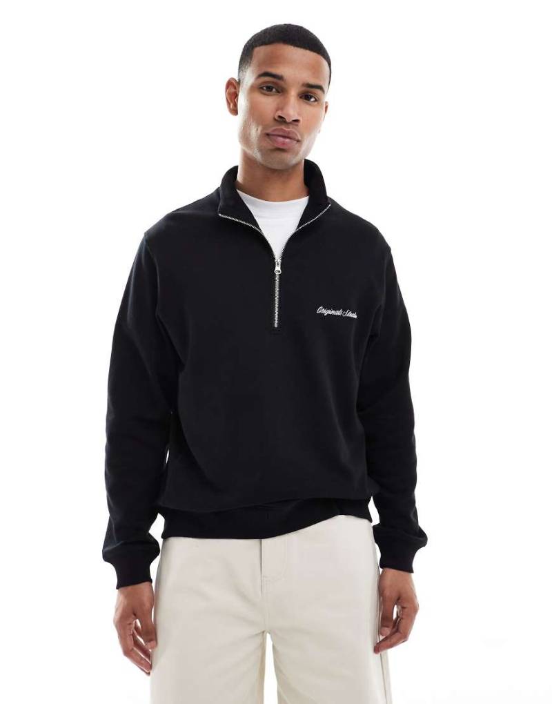 Jack & Jones - Relaxed Fit Sweatshirt in Schwarz mit kurzem Reißverschluss von Jack & Jones