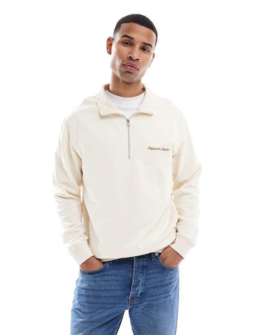 Jack & Jones - Relaxed Fit Sweatshirt in Wollweiß mit kurzem Reißverschluss von Jack & Jones
