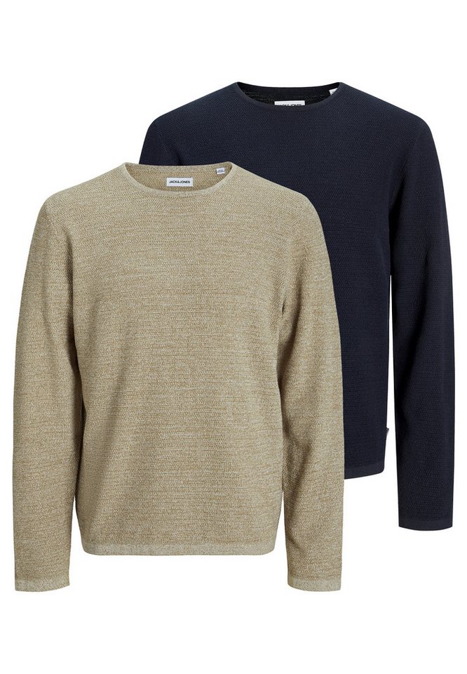 Jack & Jones Rundhalspullover 2er Pack George (Spar-Set, 2-tlg) Pullover - Baumwolle - Atmungsaktiv - Weicher, dehnbarer Flachstrick von Jack & Jones