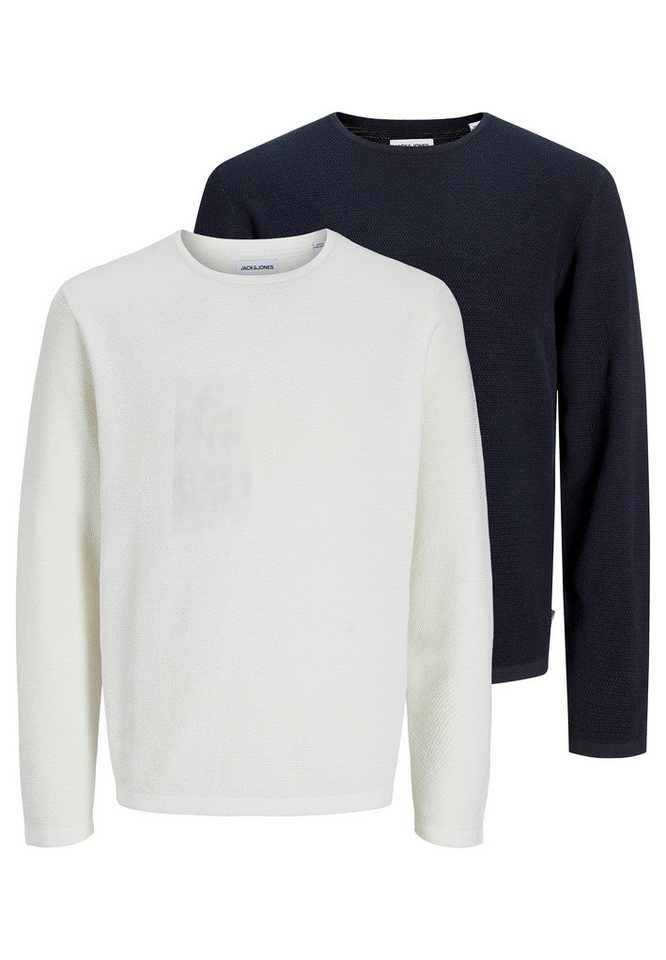 Jack & Jones Rundhalspullover 2er Pack George Pullover - Baumwolle - Atmungsaktiv - Weicher, dehnbarer Flachstrick von Jack & Jones