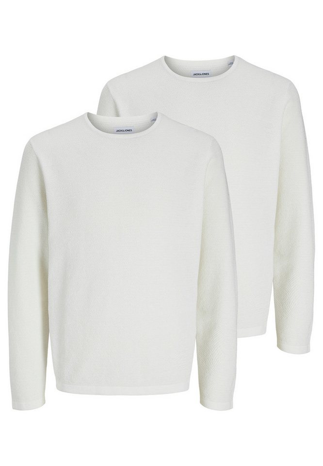 Jack & Jones Rundhalspullover 2er Pack George (Spar-Set, 2-tlg) Pullover - Baumwolle - Atmungsaktiv - Weicher, dehnbarer Flachstrick von Jack & Jones