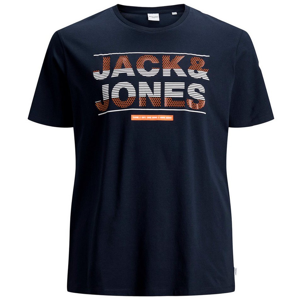 Jack & Jones Rundhalsshirt Jack & Jones Übergrößen T-Shirt navy cooler Logoprint von Jack & Jones