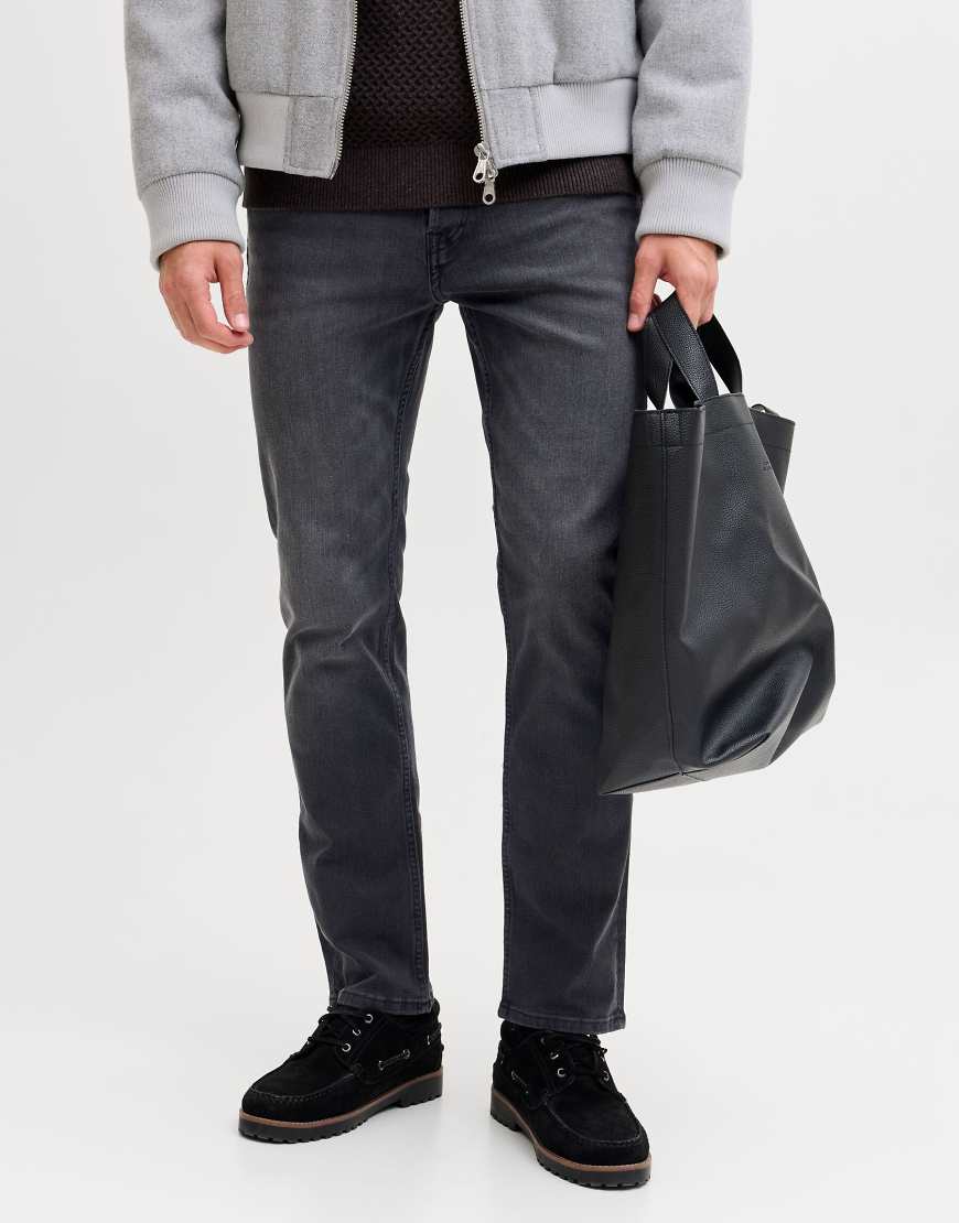 Jack & Jones - Schmale Straight-Fit-Jeans aus Denim in Schwarz von Jack & Jones