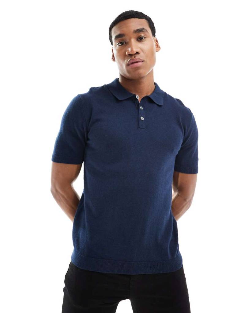 Jack & Jones - Strick-Polohemd in Marineblau von Jack & Jones