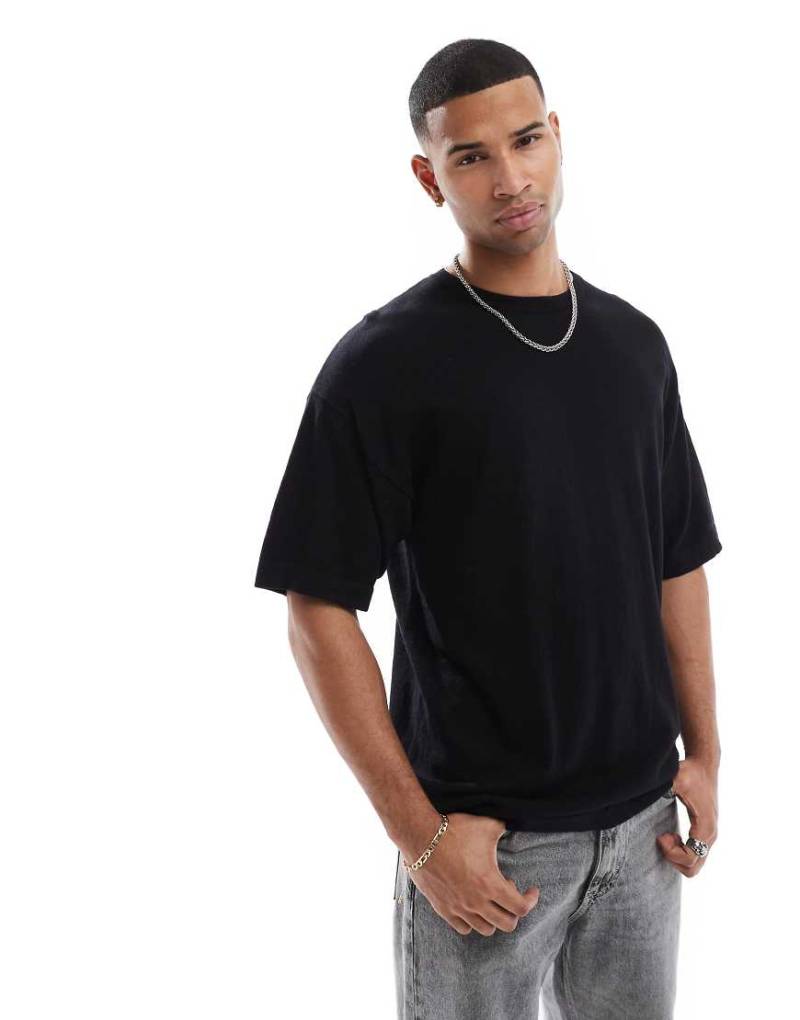 Jack & Jones - Strick-T-Shirt in Schwarz mit Oversize-Passform von Jack & Jones