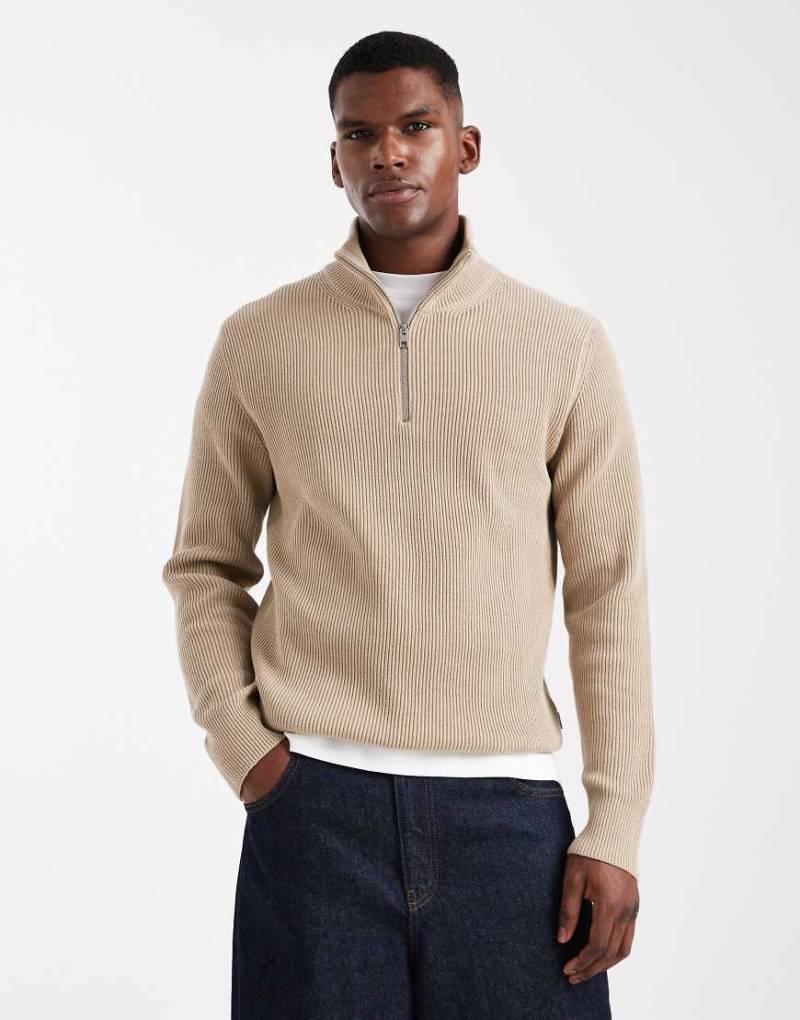 Jack & Jones - Strickpullover in Beige mit kurzem Reißverschluss-Neutral von Jack & Jones