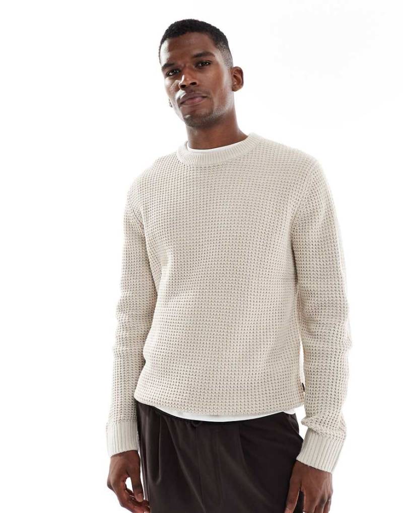 Jack & Jones - Strickpullover in Cremeweiß mit Waffelstruktur von Jack & Jones