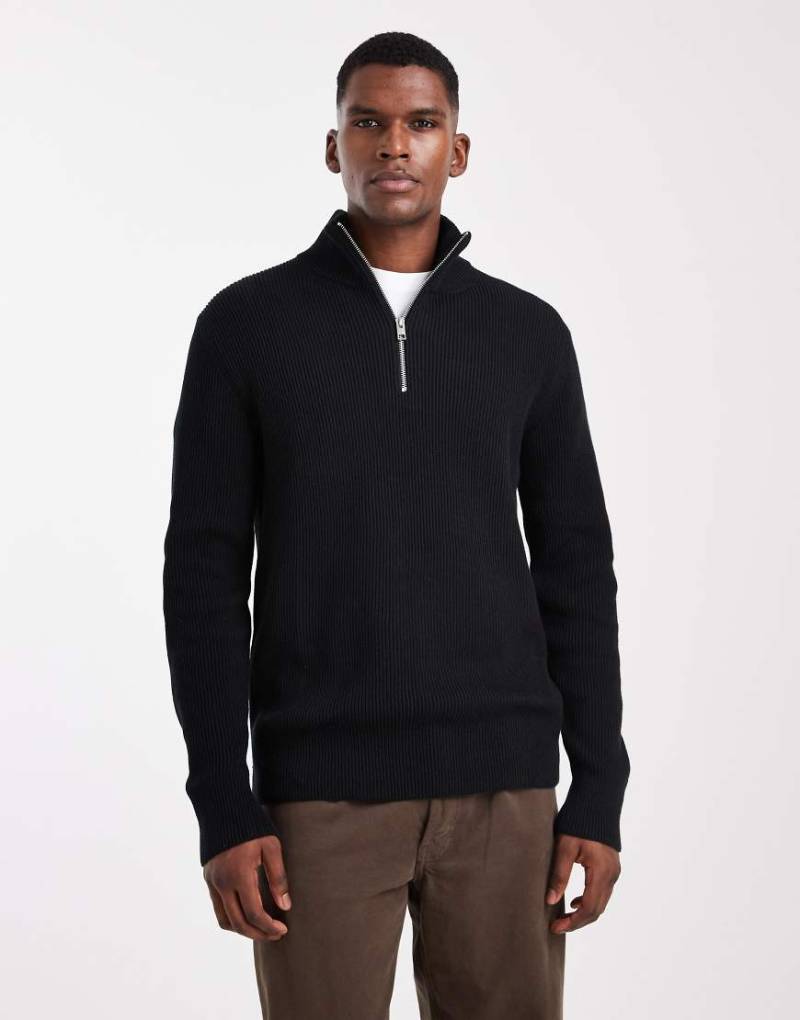 Jack & Jones - Strickpullover in Schwarz mit kurzem Reißverschluss von Jack & Jones
