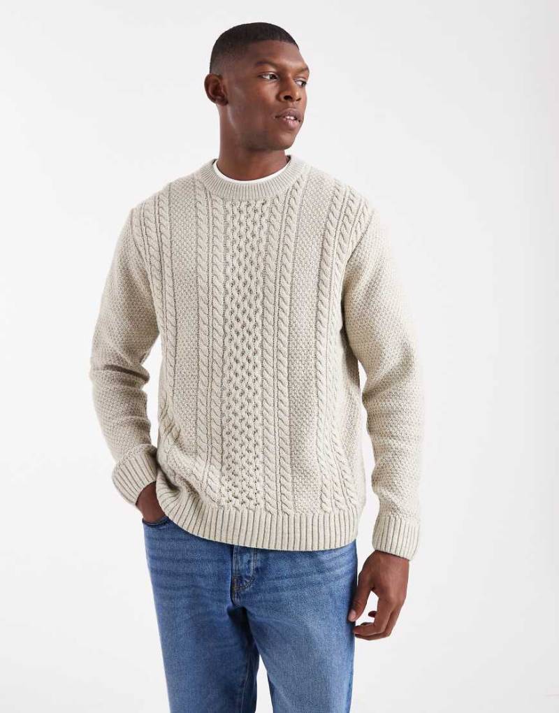 Jack & Jones - Strickpullover mit Zopfmuster in Cremeweiß von Jack & Jones