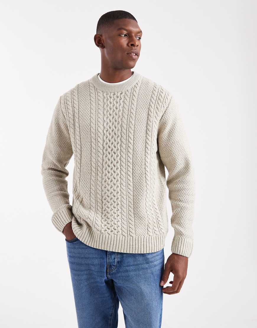 Jack & Jones - Strickpullover mit Zopfmuster in Cremeweiß von Jack & Jones