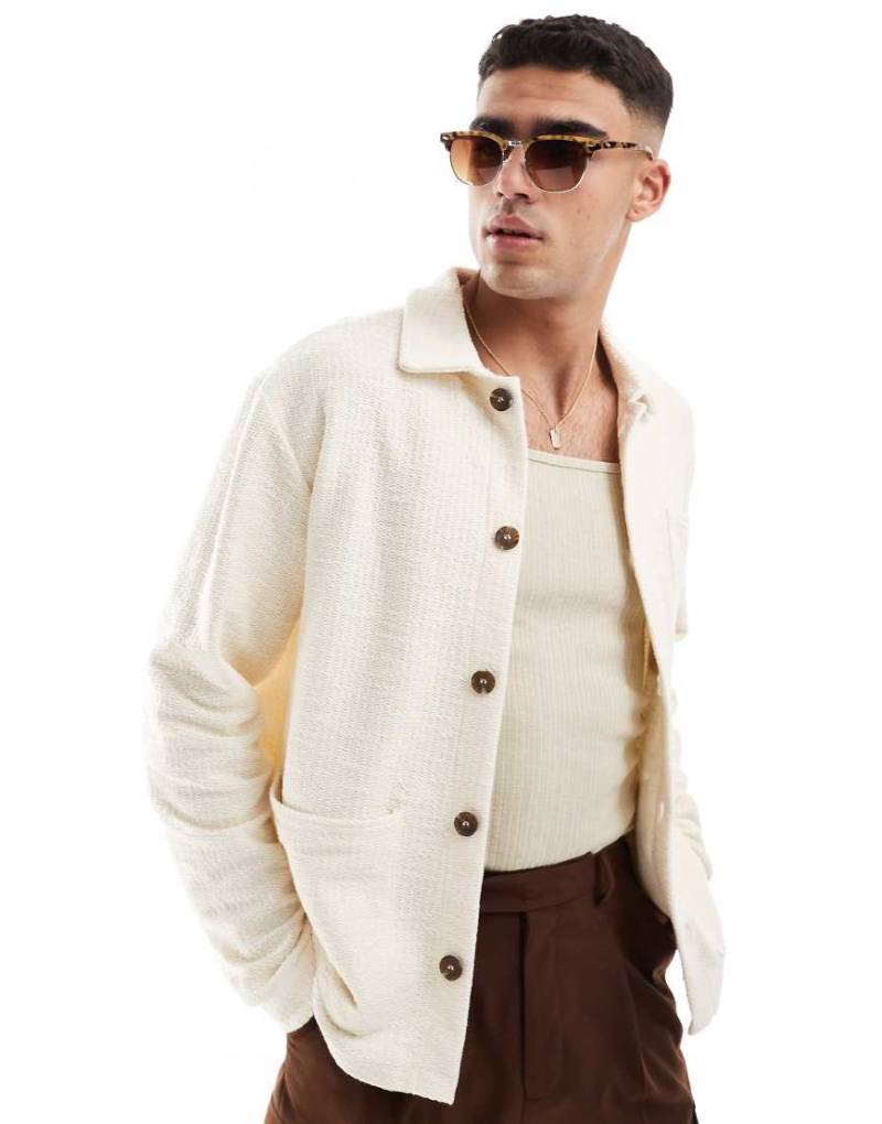 Jack & Jones - Strukturierte Utility-Hemdjacke in Creme aus Strick-Weiß von Jack & Jones