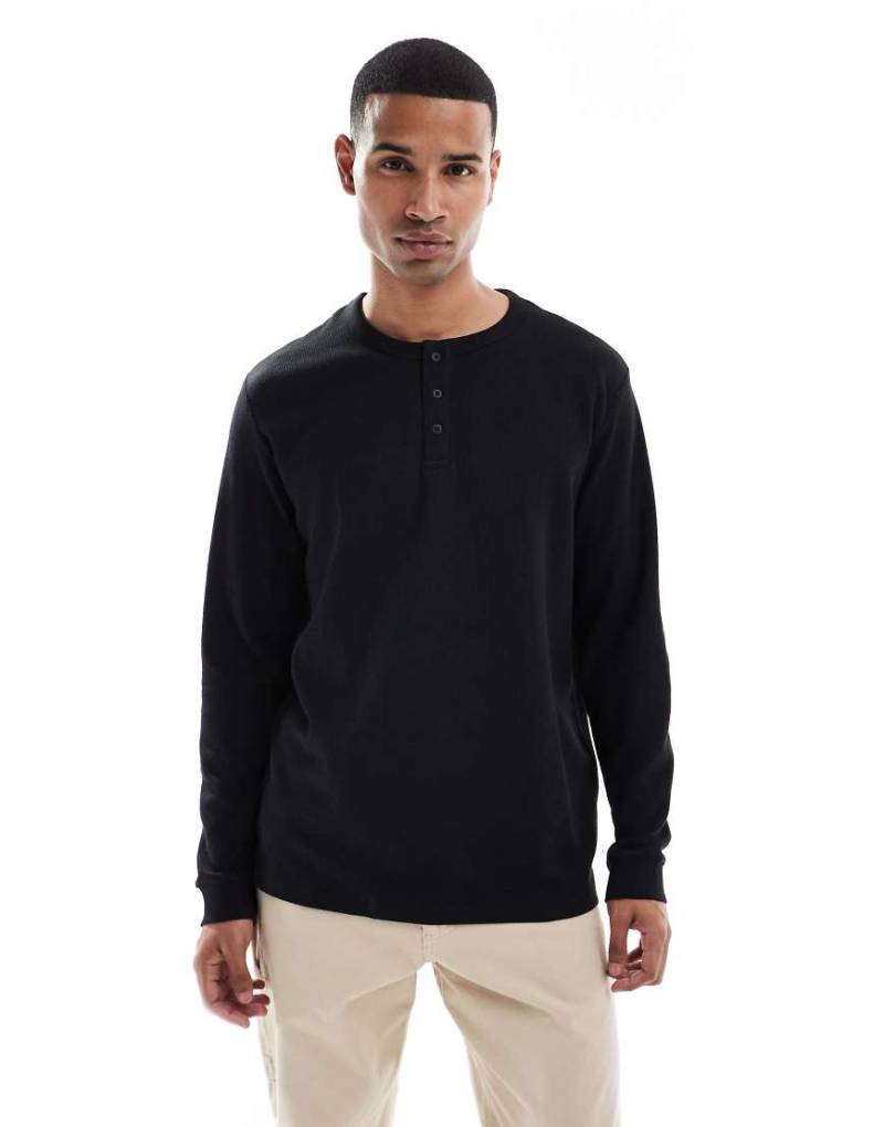 Jack & Jones - Langärmliges Henley-Shirt in Schwarz mit Strukturmuster von Jack & Jones