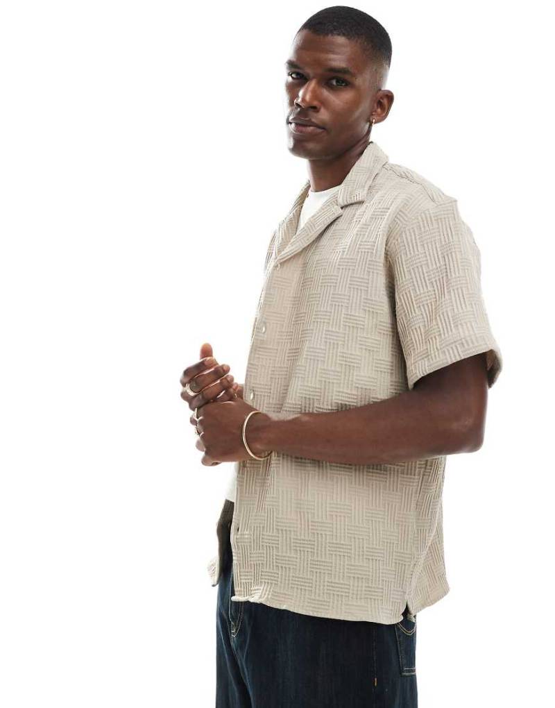 Jack & Jones - Strukturiertes kurzärmliges Hemd in Beige mit Reverskragen-Neutral von Jack & Jones