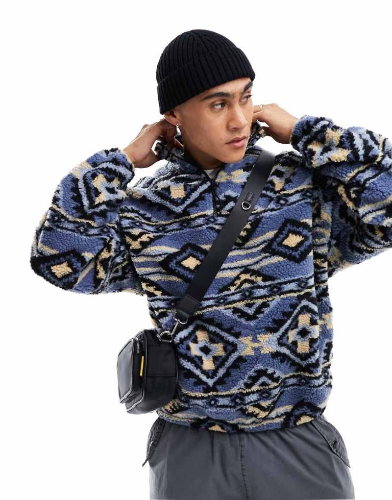 Jack & Jones - Sweatshirt aus schwerem Fleece in Aztekenblau mit kurzem Reißverschluss von Jack & Jones