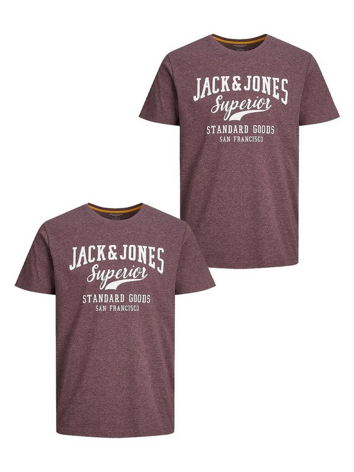 Jack & Jones T-Shirt 2er- Set T-Shirt Rundhals JJECORP Pack LOGO Print (2-tlg) 5371 in Rot-2 von Jack & Jones