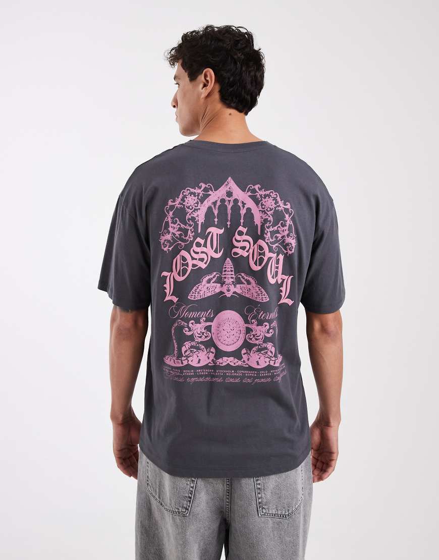 Jack & Jones - T-Shirt in Anthrazit mit „Lost Soul"-Rückenprint-Grau von Jack & Jones