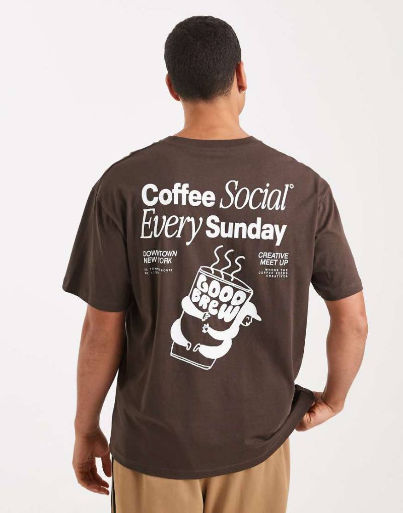 Jack & Jones - T-Shirt in Braun mit „Coffee"-Rückenprint-Brown von Jack & Jones