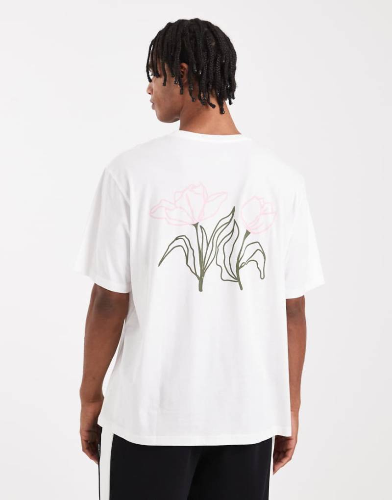 Jack & Jones - T-Shirt in Weiß mit Blumen-Print hinten von Jack & Jones