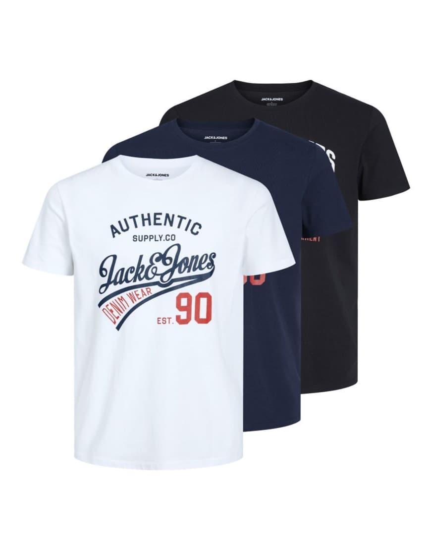 Jack & Jones - T-Shirts im Dreierpack in Schwarz, Marineblau und Weiß von Jack & Jones