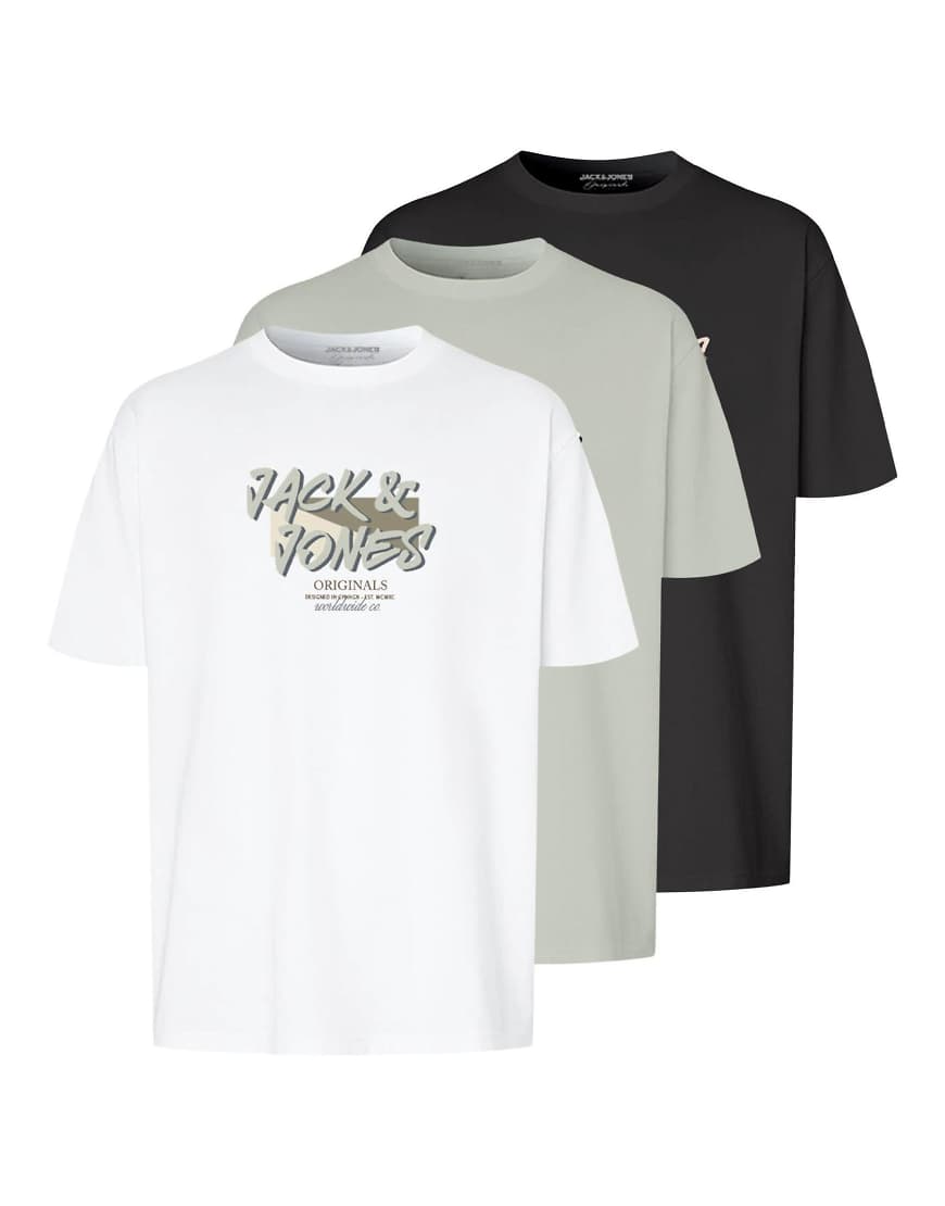 Jack & Jones - T-Shirts in Weiß/Khaki/Schwarz von Jack & Jones