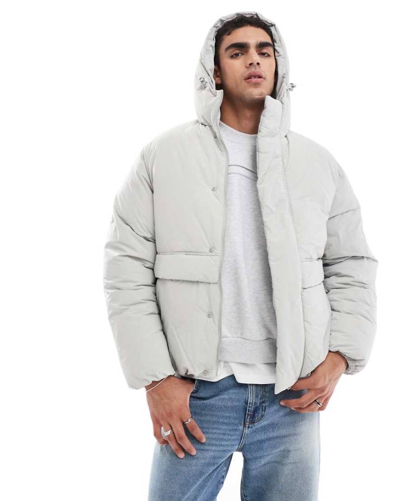 Jack & Jones - Wattierter Mantel in Hellgrau mit Kapuze und Taschen von Jack & Jones