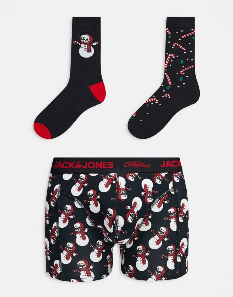 Jack & Jones - Weihnachtliche Geschenkbox mit Unterhosen und Socken mit Totenkopf-Motiv-Schwarz von Jack & Jones