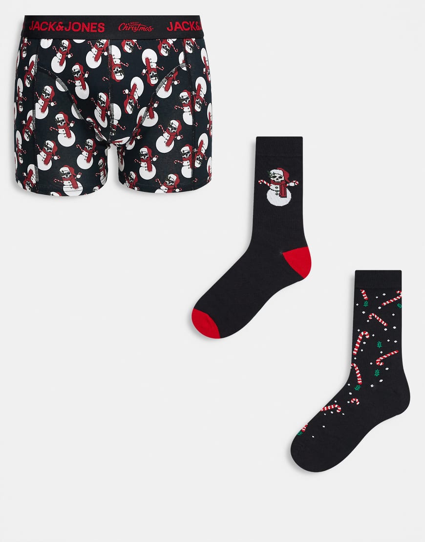 Jack & Jones - Weihnachtliche Geschenkbox mit Unterhosen und Socken mit Totenkopf-Motiv-Schwarz von Jack & Jones
