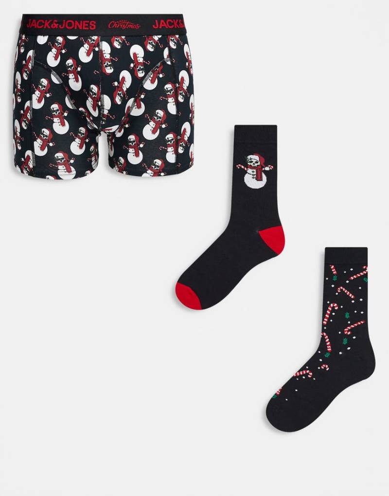 Jack & Jones - Weihnachtliche Geschenkbox mit Unterhosen und Socken mit Totenkopf-Motiv-Schwarz von Jack & Jones