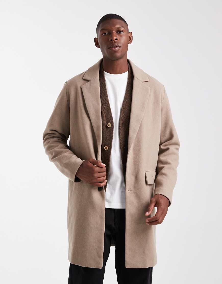 Jack & Jones - Wollmix-Mantel in Beige mit Fischgrätmuster-Grau von Jack & Jones