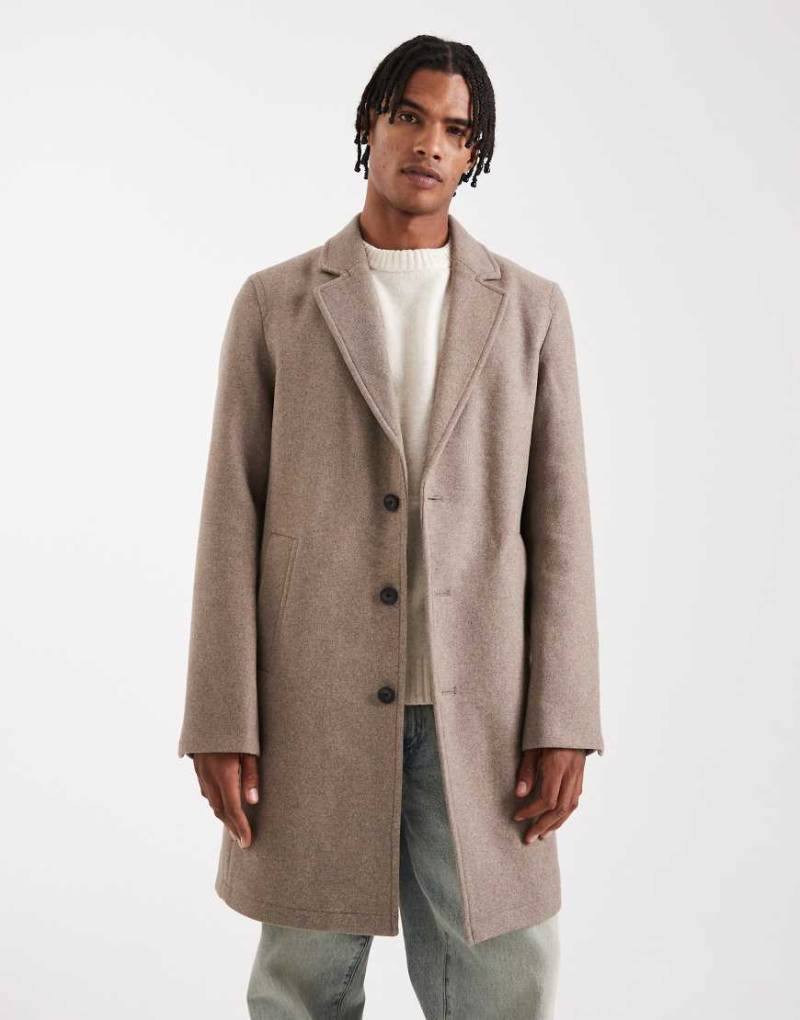 Jack & Jones - Wollmix-Mantel in Beige mit Fischgrätmuster-Neutral von Jack & Jones
