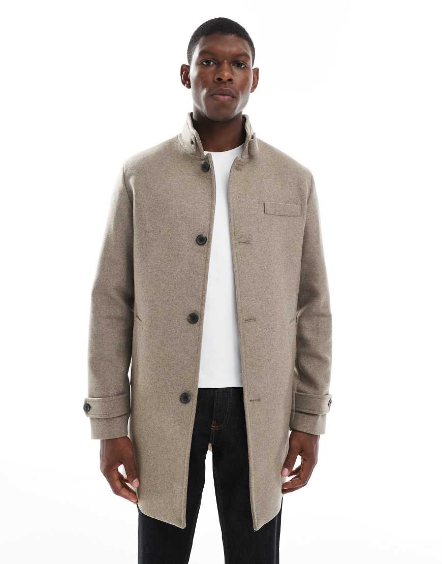 Jack & Jones - Wollmix-Mantel in Beige mit Stehkragen-Schwarz von Jack & Jones