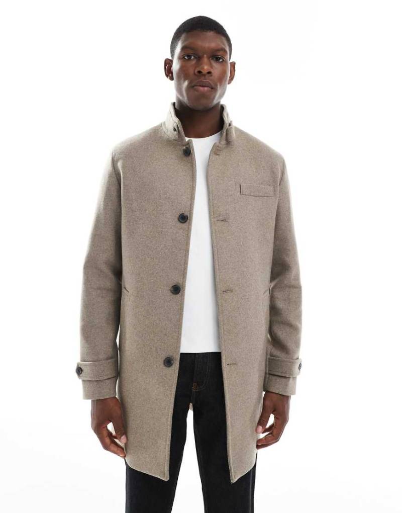Jack & Jones - Wollmix-Mantel in Beige mit Stehkragen-Schwarz von Jack & Jones