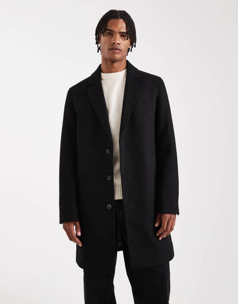 Jack & Jones - Wollmix-Mantel in Schwarz mit Fischgrätmuster von Jack & Jones