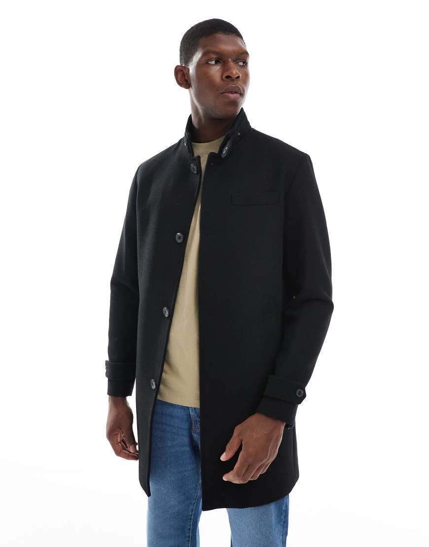 Jack & Jones - Wollmix-Mantel in Schwarz mit Stehkragen von Jack & Jones