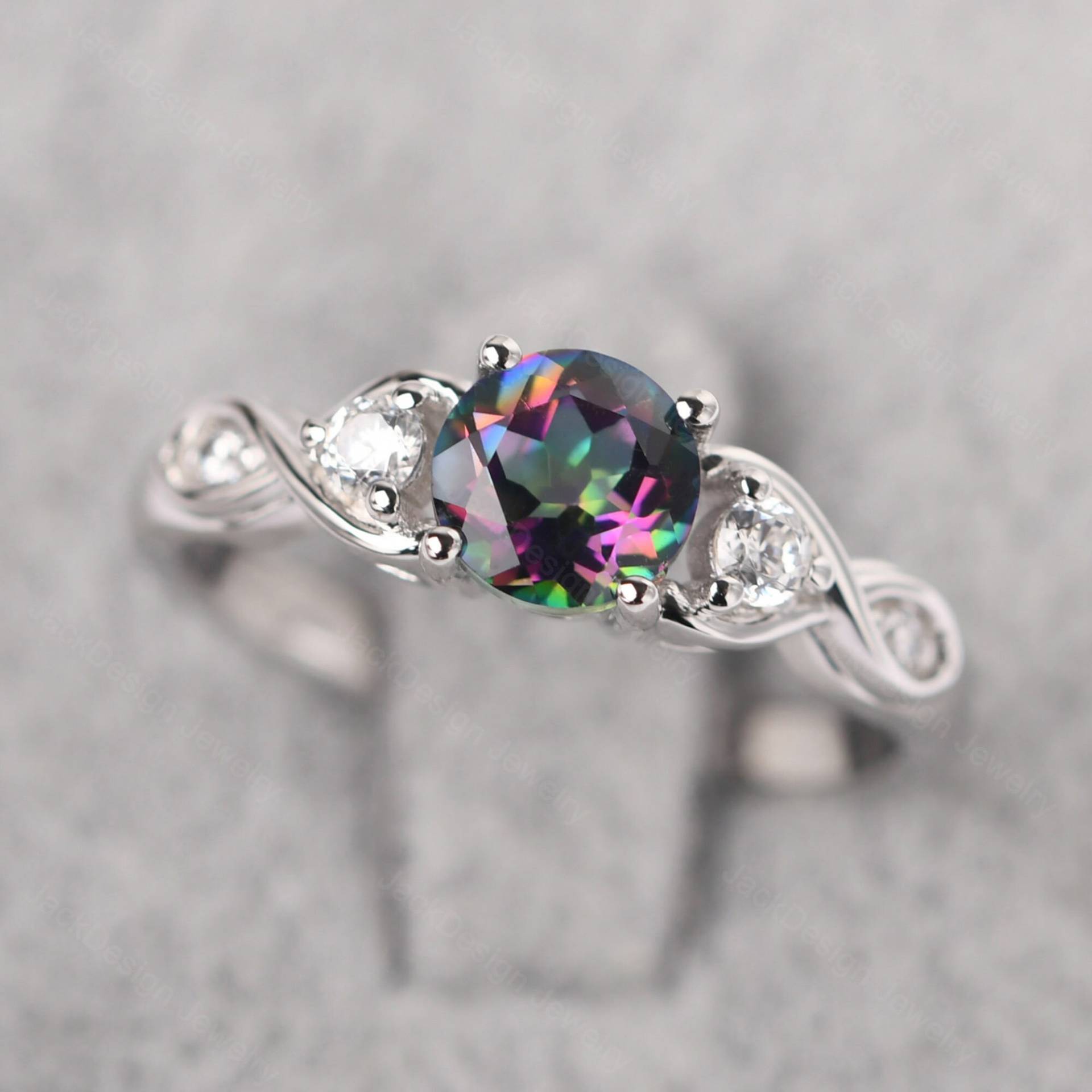 1.04 Karat Mystic Topaz Statement Ring Sterling Silber Runde Form Twist Regenbogen Jahrestag 1.04 Karat Mystic Topaz Statement Ring Sterling Silber Runde Form Twist Regenbogen Jahrestag von JackDesignJewelry