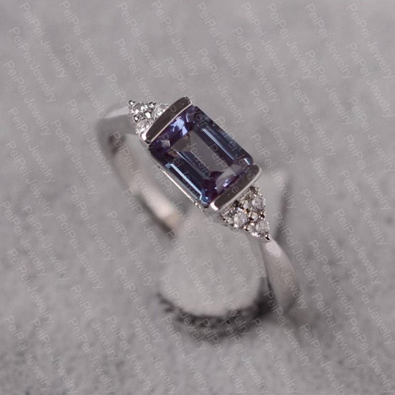 Alexandrit Ring Sterling Silber Smaragd Geschliffenen Stein Versprochen Für Frauen von JackDesignJewelry