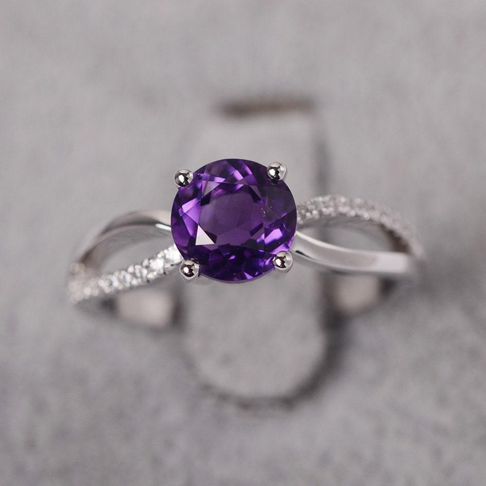 Amethyst Ring Februar Geburtsstein Silber 925 Verlobungsring Runder Edelsteinring von JackDesignJewelry