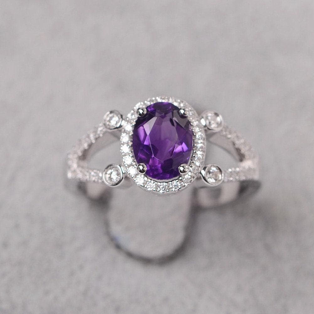 Amethyst Ring Oval Geschliffen Lila Edelstein Februar Geburtsstein Sterling Silber Verlobungsring Für Frauen von JackDesignJewelry