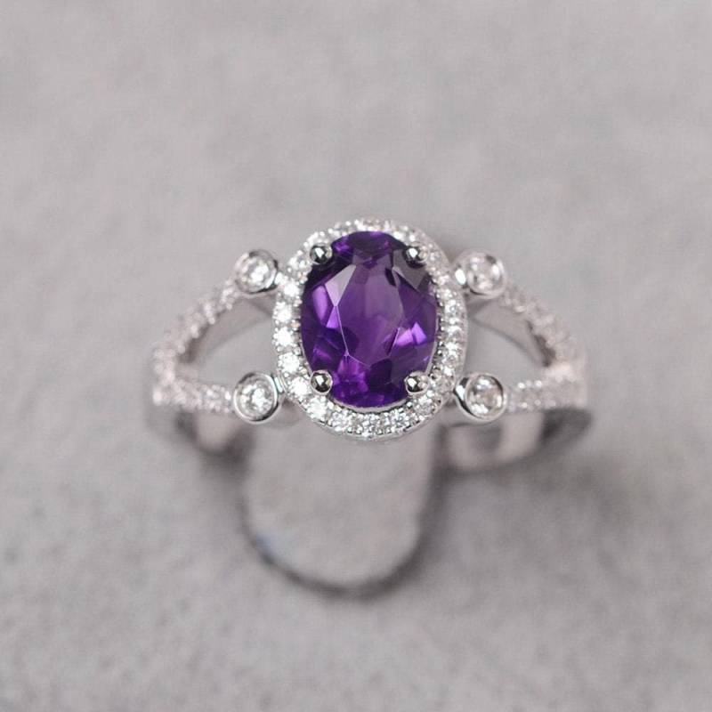 Amethyst Ring Oval Geschliffen Lila Edelstein Februar Geburtsstein Sterling Silber Verlobungsring Für Frauen von JackDesignJewelry